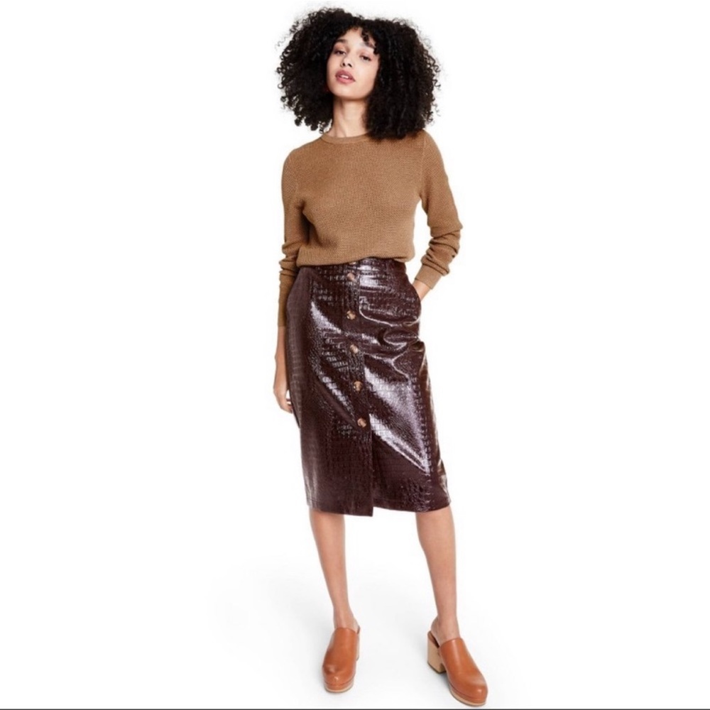 NWT Rachel Comey Women’s Faux Leather Brown Textured Pencil Skirt  10
